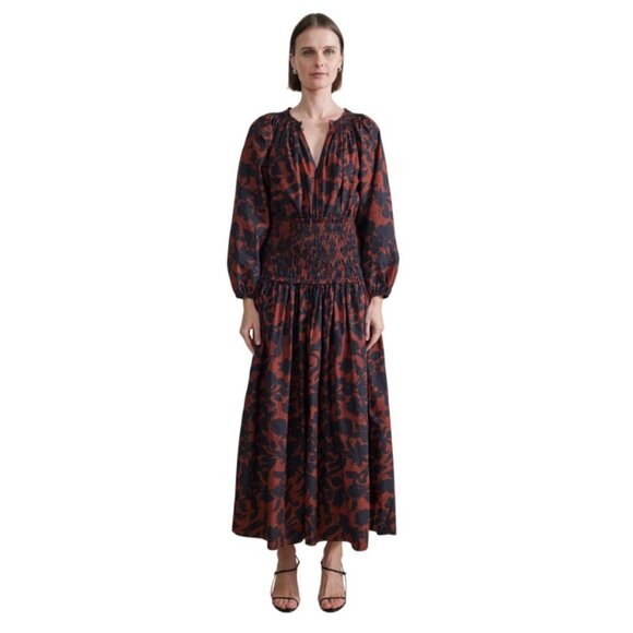 Apiece Apart Esparta Maxi Dress Womens Small Maroon Black Long Sleeve Cotton